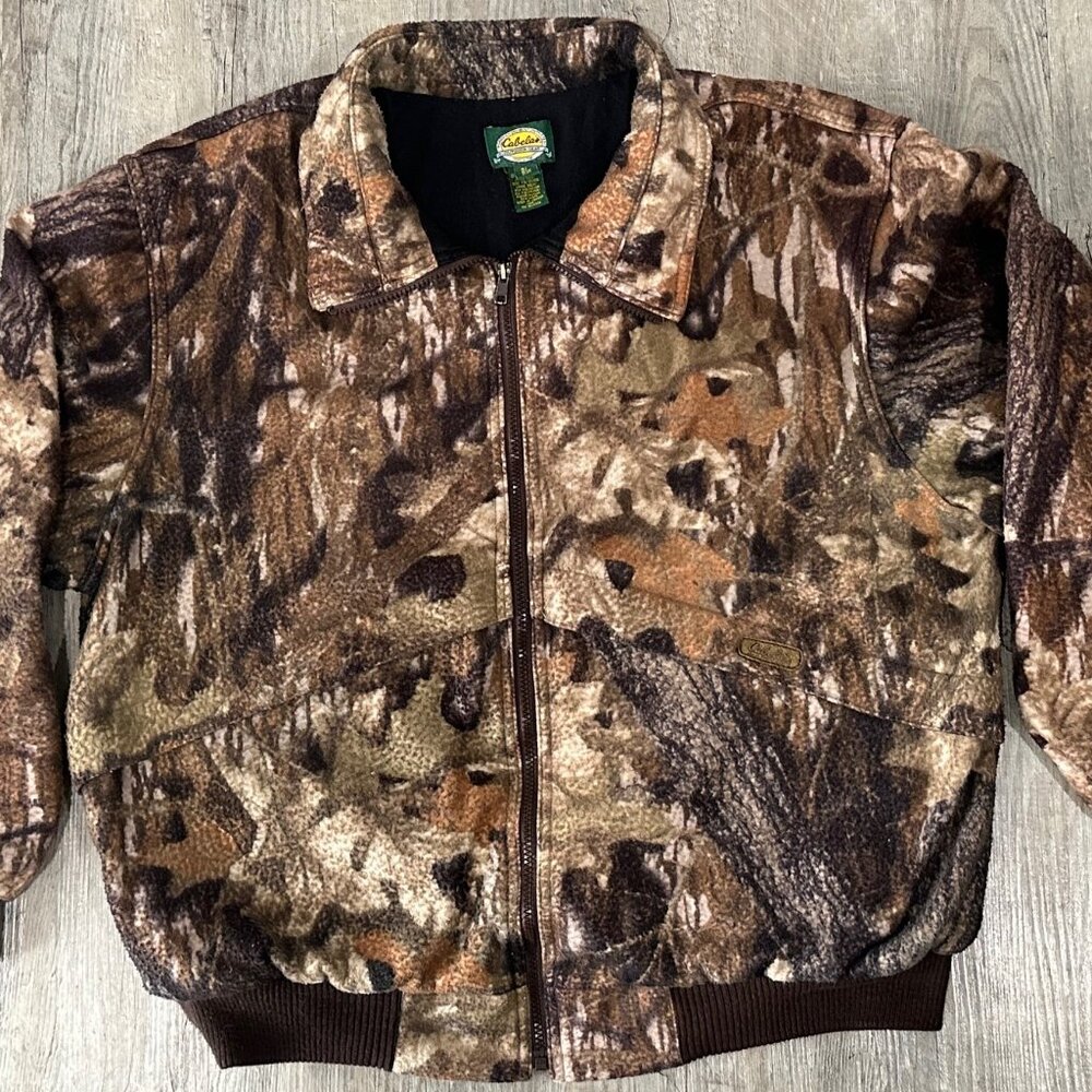 Vintage Cabela’s Outdoor Gear Camo Fleece Jacket Men’s XL 24"x27" Made in Canada